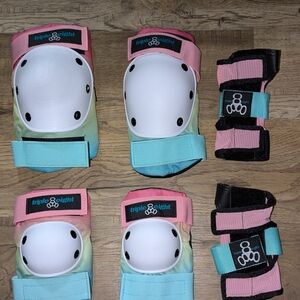 Kids Pastel Pink & Aqua Protective Skate Pads Set